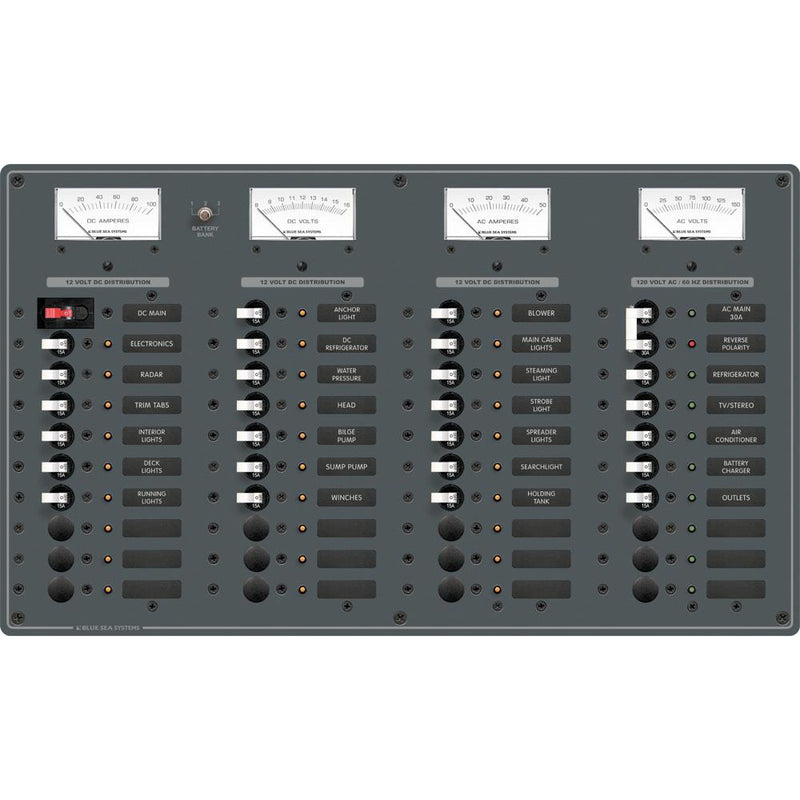 8095 AC Main +8 Positions / DC Main +29 Positions Toggle Circuit Breaker Panel (White Switches)