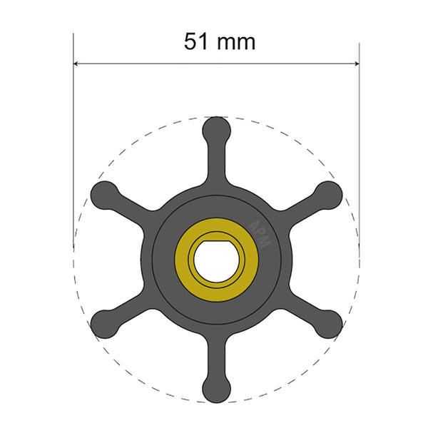 Albin Group Premium Impeller Kit - 51 x 8 x 22mm - 6 Blade - Single Flat Insert