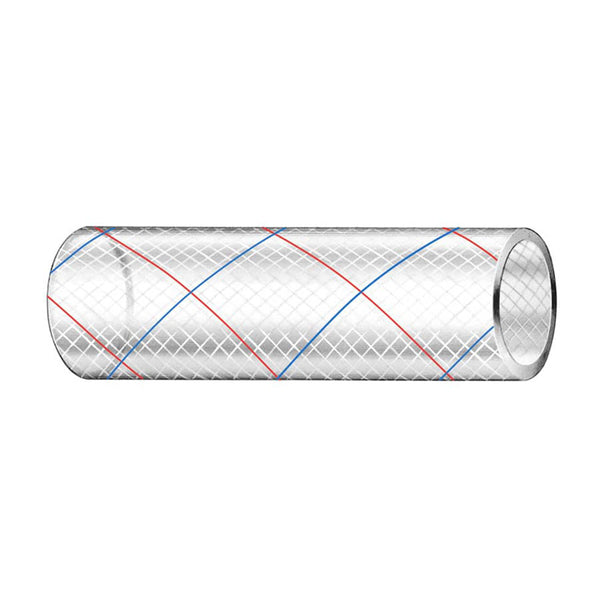 Trident Marine 3/8" x 50' Clear Reinforced PVC Hose Tubing Red & Blue Tracer